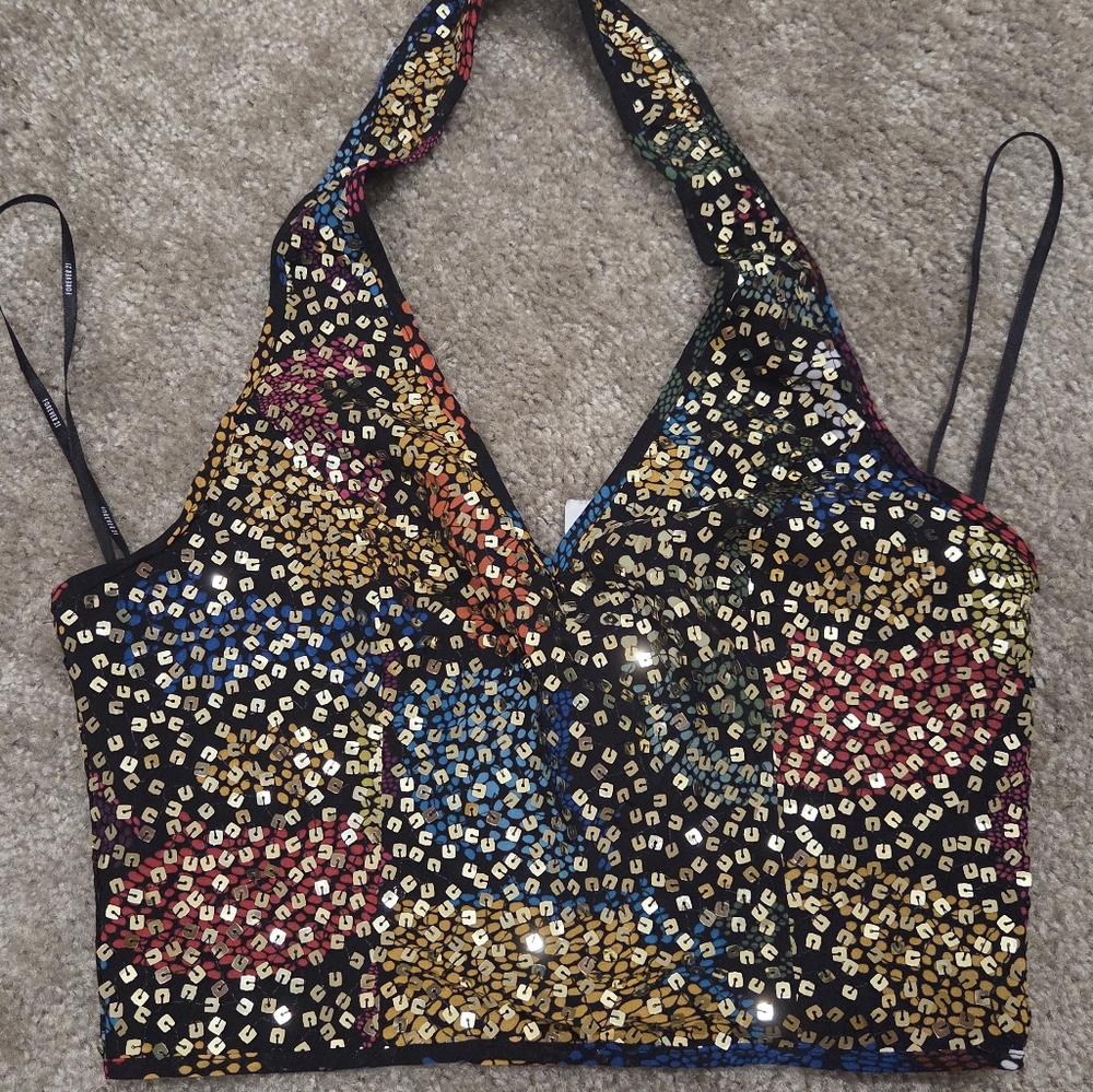 Forever 21 Multicolor Sequin Halter Top